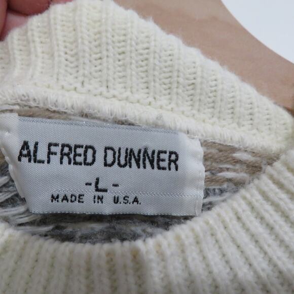 Alfred Dunner Womens Sz L Cream Green Tan Diamond Knit Sweater Made in the USA - Picture 6 of 7